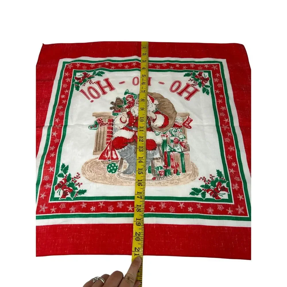 VTG Square Handkerchief Scarf- Cotton Blend- Santa Christmas ho ho ho- 21x21